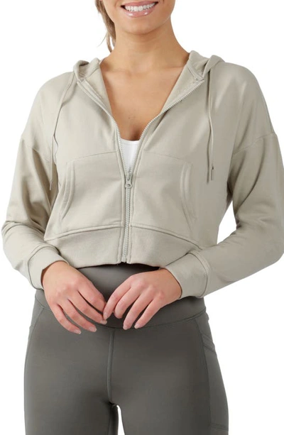 Yogalicious Terry Brushed Crop Hoodie In Abbey Stone