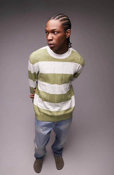 Topman Knitted Jumper With Stripe In Green