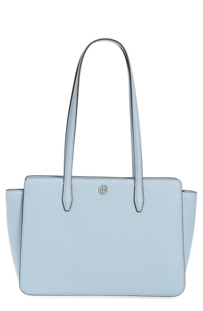 Tory Burch Robinson Small Leather Tote In Blue Mist