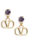 Valentino Garavani Vlogo Signature Pendant Earrings In Pyd Oro 18/ Tanzanite