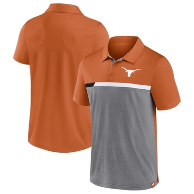 Fanatics Men's  Texas Orange And Heathered Gray Texas Longhorns Split Block Color Block Polo Shirt In Texas Orange,heathered Gray