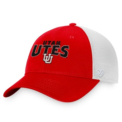 Top Of The World Men's  Red, White Utah Utes Breakout Trucker Snapback Hat In Red,white