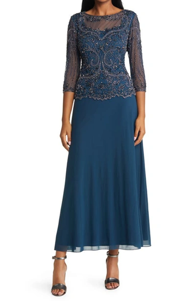 Pisarro Nights Pisaro Nights Beaded Mesh Mock Two-piece Gown In Sapphire