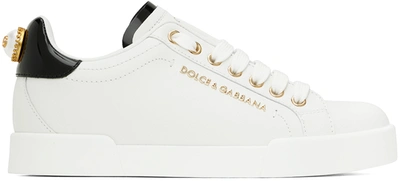 Dolce & Gabbana Portofino Sneakers -  White/gold - Leather In White,gold,black