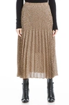 Max Studio Graduated Pleat Print Knee-length Midi Skirt In Camel Black Med Circle Dot
