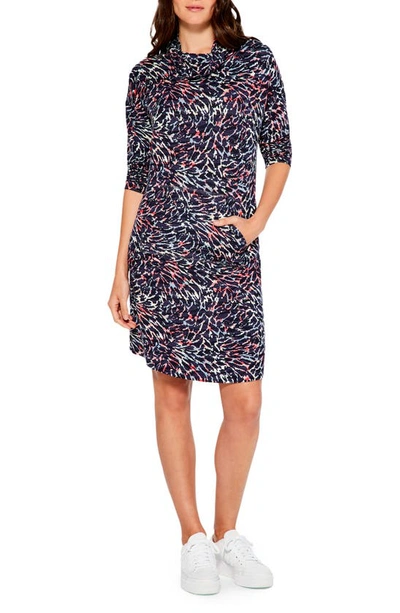 Nic + Zoe Glowing Sunset Abstract-print Cowl-neck Dress In Indigo Multi