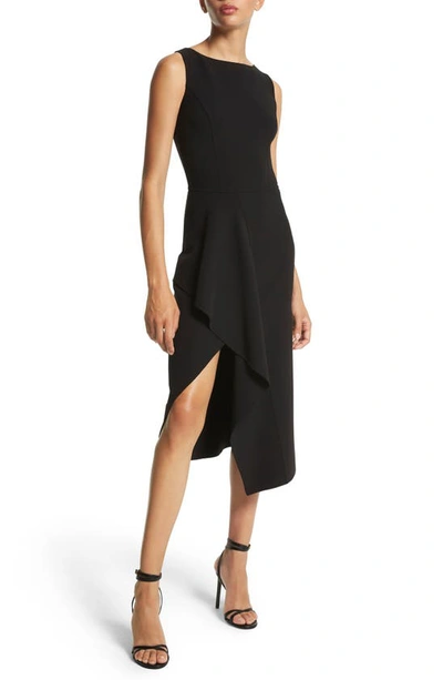 Michael Kors Ruffle Detail Sleeveless Wool Crepe Sheath Dress In Black