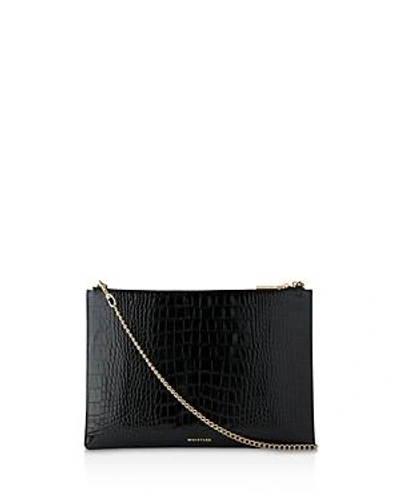 Whistles Rivington Shiny Croc-embossed Leather Clutch In Black/gold