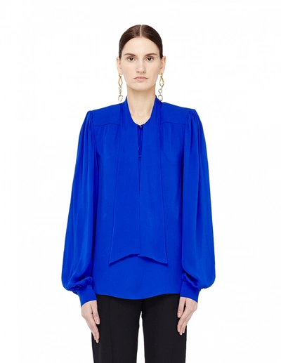 Maison Margiela Ascot Collar Silk Blouse In Navy Blue