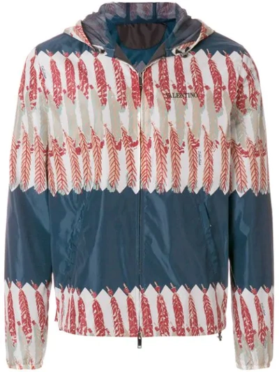 Valentino Feather Print Jacket In Blue