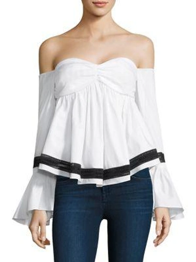 Caroline Constas Max Off-the-shoulder Bell-sleeve Cotton Top In White Black