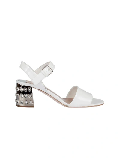 Miu Miu Crystal Embellished Sandals In Bianco