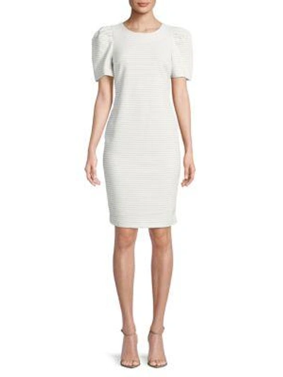 Calvin Klein Stripe Puff-sleeve Dress In White