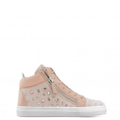 Giuseppe Zanotti - Pink Velvet Mid-top Sneaker With Crystals The Dazzling Junior