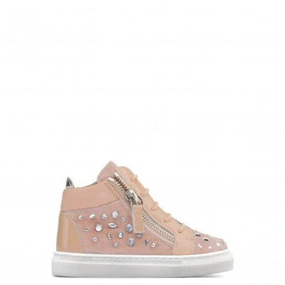 Giuseppe Zanotti - Pink Velvet Baby's Mid-top Sneaker With Crystals The Dazzling Junior