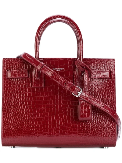 Saint Laurent Nano Croc Sac De Jour Tote Bag In Red