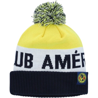 Nike Men's  Navy, Yellow Club America Classic Stripe Cuffed Knit Hat With Pom In Navy,yellow