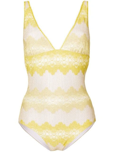Missoni Striped Swimsuit In Yellow