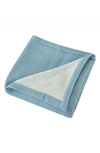 Melange Self Hem Merino Wool Blanket In Blue