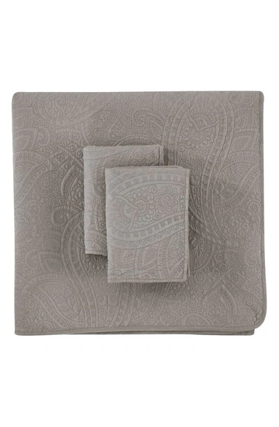 Melange Pretty Paisley Embroidered 2-piece Quilt Set In Grey