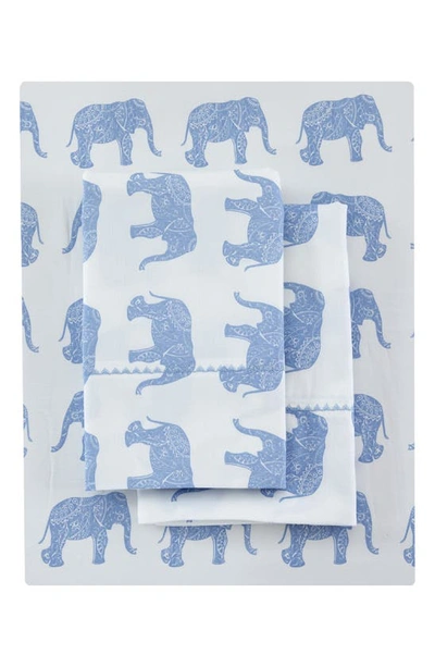 Melange Home Pink Elephant Print 400 Tc Cotton 3-piece Sheet Set In Light Blue