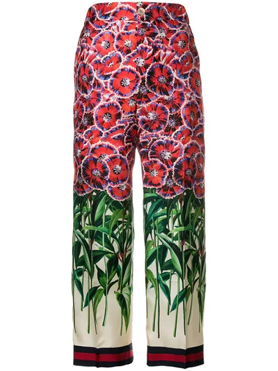 Gucci Floral Print Cropped Trousers In Multicolour