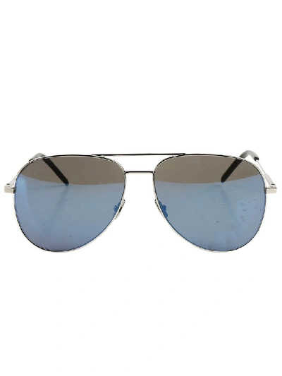 Saint Laurent Classic Aviator Sunglasses In Silver Blue Sky