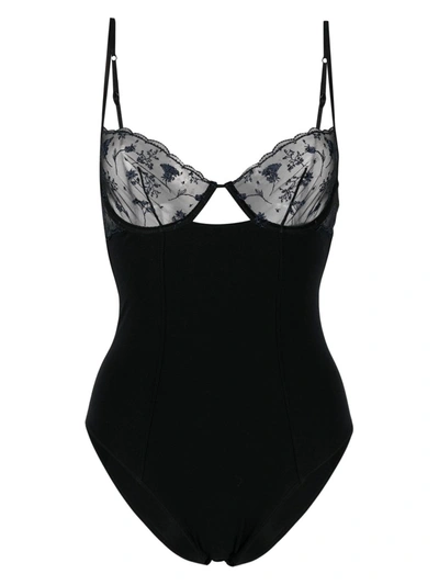 La Perla Underwire Floral Lace Bodysuit In Onyx