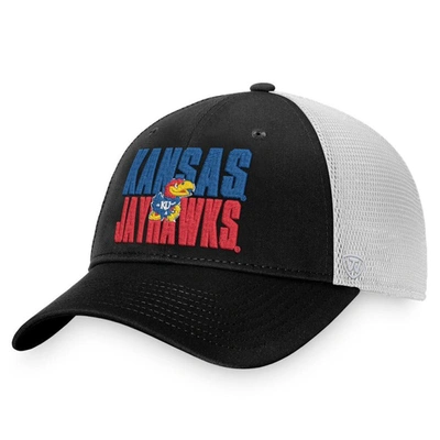 Top Of The World Men's  Black, White Kansas Jayhawks Stockpile Trucker Snapback Hat In Black,white
