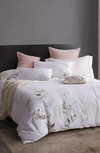 Melange White Hydrangea Embroidery Cotton Duvet Cover Set In White/ White