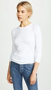 Enza Costa Cashmere Fitted Cuffed Long Sleeve Color Block Crew In White