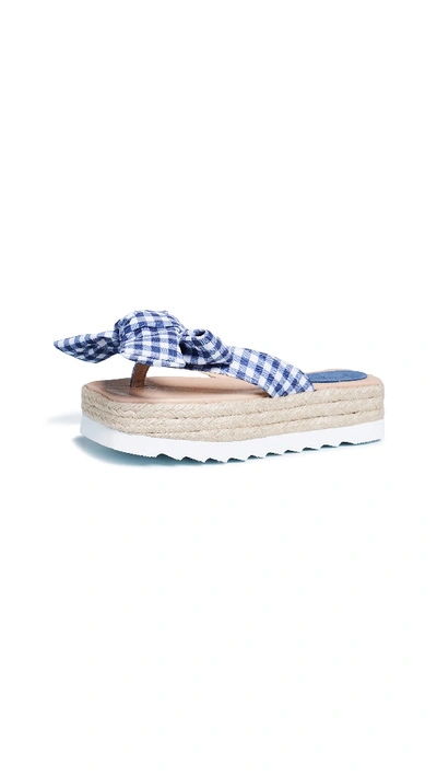 Jeffrey Campbell Gingham Bow Platform Slides In Blue/white