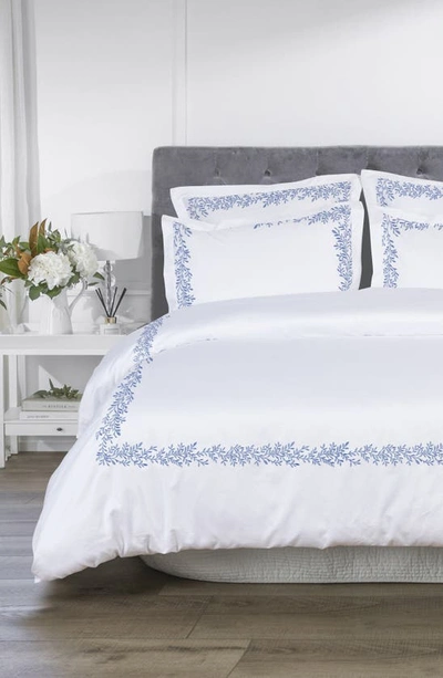 Melange Home Floral Embroidered 600 Thread Count 100% Cotton Duvet Cover Set In Blue