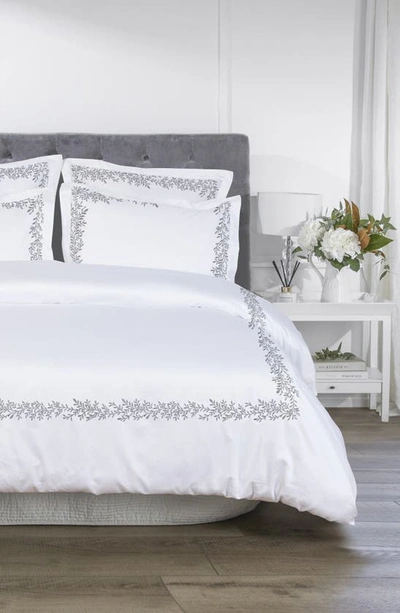 Melange Home Floral Embroidered 600 Thread Count 100% Cotton Duvet Cover Set In Grey