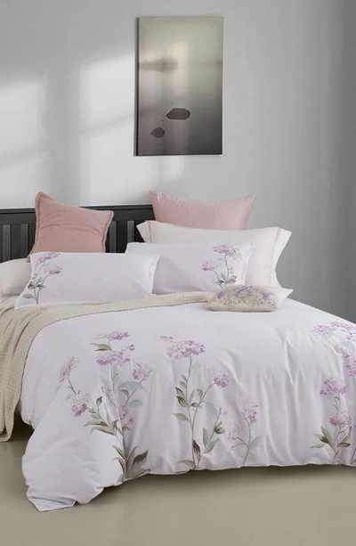 Melange Home Rose Hydrangea Embroidered Duvet Set In Pink/ White