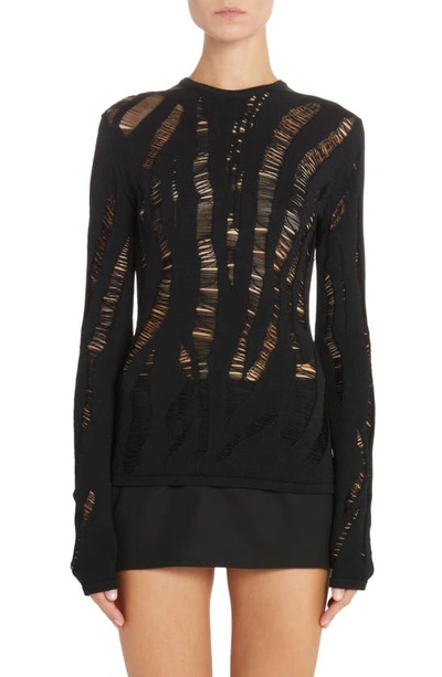 Versace Grunge Distressed Knit Jumper In Black