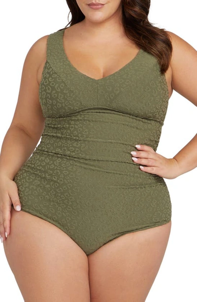 Artesands Magritte Flocked One-piece Swimsuit In Khaki