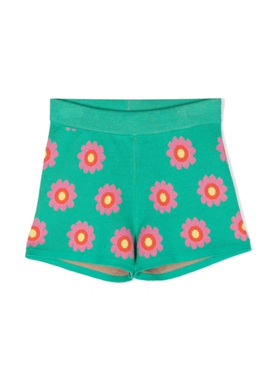 Stella Mccartney Kids' Knitted Floral-print Shorts In Green