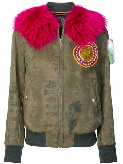 Mr & Mrs Italy Fur Arm Patch Bomber In Green