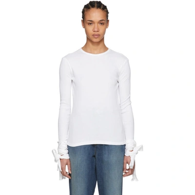 Jw Anderson Tie-detailed Ribbed Cotton-jersey Top In White