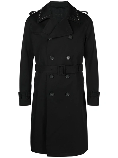 Valentino Rock Stud Double Breasted Trench Coat In Nero