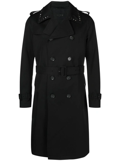 Valentino Rock Stud Double Breasted Trench Coat In 0no