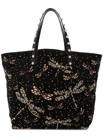 Red Valentino Embellished Dragonfly Tote In Black