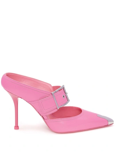 Alexander Mcqueen 90mm Punk Leather Mules In Pink