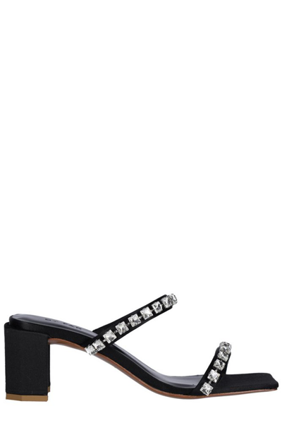 By Far 60mm Tanya Embellished Satin Sandals In Nero