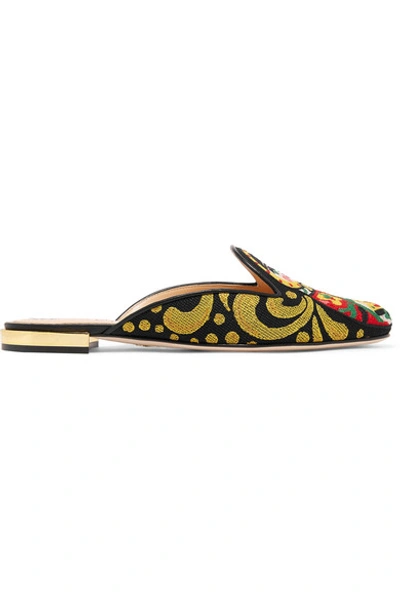 Charlotte Olympia Matryoshka Embroidered Canvas Slippers