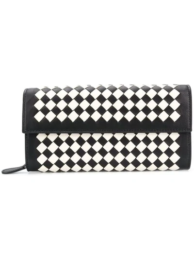 Bottega Veneta Nero Latte Intrecciato Palio Continental Wallet - Black