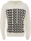 Jw Anderson Repeated Logo Hooded Knit Sweater In White,black