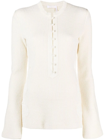 Chloé Embroidered Wool Jumper In Blanco