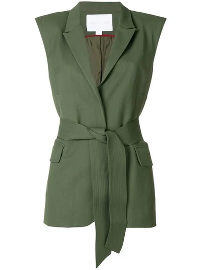 Noon By Noor Belted Sleeveless Wrap Jacket In Green
